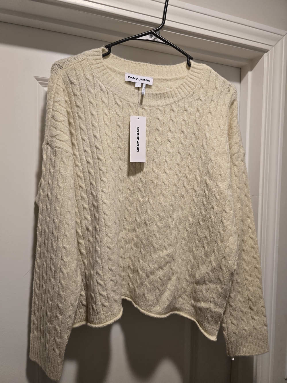 Dkny Cream Cable-Knit Crewneck Sweater